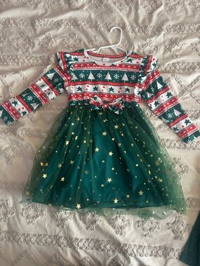 Holiday Green & Red Star Tulle Dress